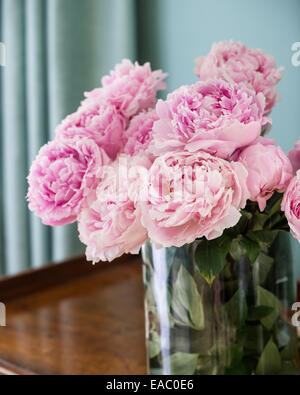 Pink peonies in glass vase
