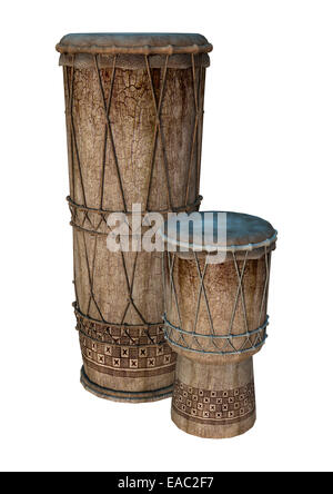 3D digital render of an African tribal drums isolated on white background Stock Photo