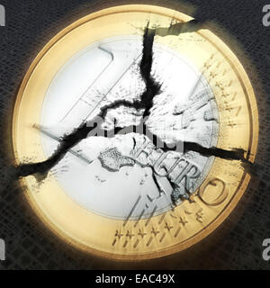 digital visualization of an broken euro coin Stock Photo