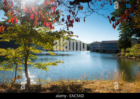 A sunny autumn day at Loch Raven Reservoir in Baltimore County, Maryland USA Stock Photo