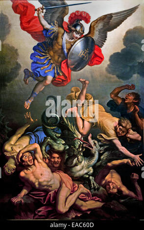 Saint Michel écrasant les Anges Rebelles - St Michael crushing the Rebel Angel 1656 Nicolas Mignard. 1606-1668 France French Stock Photo