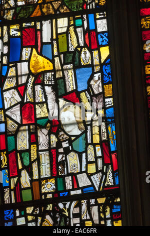 A stained glass window made up from medieval fragments Stock Photo