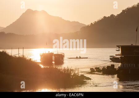 Sunset. Mekong River at Luang Prabang, Laos, South East Asia, Asia, Stock Photo