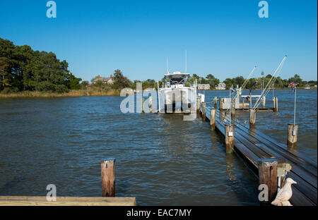 A boat dock at the end of Black Walnut Point Road on Tilghman Island in Maryland USA Stock Photo