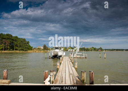 A boat dock at the end of Black Walnut Point Road on Tilghman Island, Talbot County Maryland USA Stock Photo