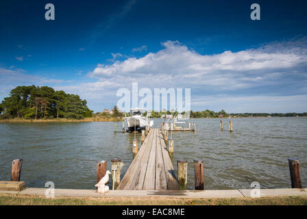 A boat dock at the end of Black Walnut Point Road on Tilghman Island, Talbot County Maryland USA Stock Photo