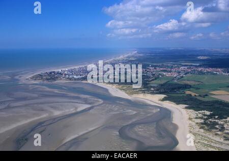 Aerial view of Berk plage and Authie bay, Opale coast, Nord Pas-de-Calais, France Stock Photo