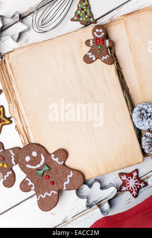 Blank vintage Christmas cookbook with christmas cookies Stock Photo