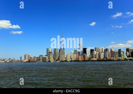 Lower Manhattan and Freedom Tower as viewed from across the Hudson River in Liberty State Park Jersy City New Jersey Stock Photo