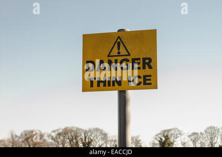 Danger Thin Ice Warning Sign Stock Photo