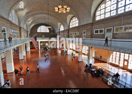 The Great Hall inside Historic Ellis Island Immigration Center and Museum New York Harbor Stock Photo