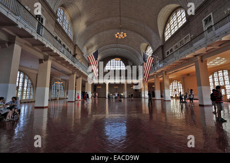 The Great Hall inside Historic Ellis Island Immigration Center and Museum New York Harbor Stock Photo