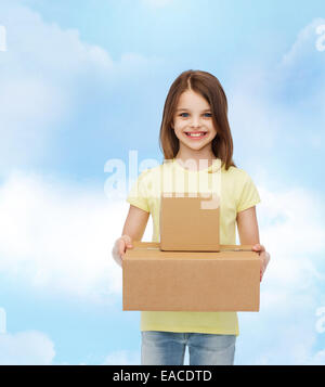 smiling little girl in white blank t-shirt Stock Photo