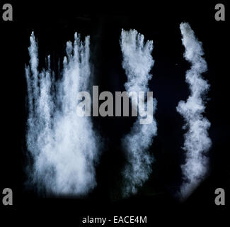 Freeze motion of blue dust explosion set, isolated on black background Stock Photo