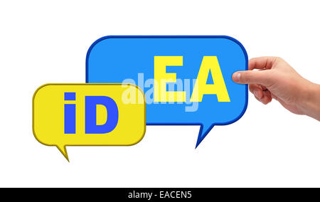 hand holding two color speech bubbles Stock Photo