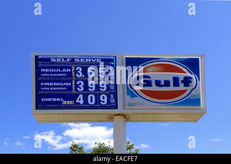 Gas station price sign Long Island New York Stock Photo