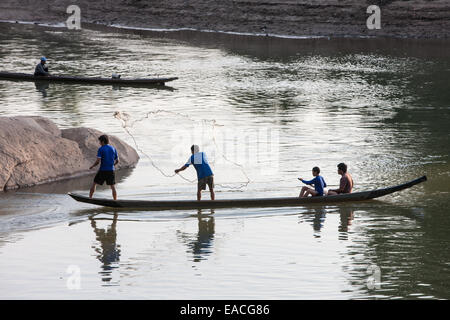 Local fishermen fishing on Mekong River at Luang Prabang, Laos, South East Asia, Asia, Stock Photo