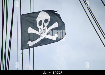 The pirate flag on the cruise at Volendam Stock Photo
