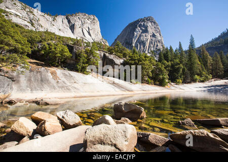 A pool above the Nevada Fall in the Little Yosemite Valley, Yosemite National Park, California, USA. Stock Photo