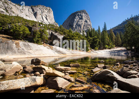 A pool above the Nevada Fall in the Little Yosemite Valley, Yosemite National Park, California, USA. Stock Photo