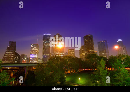 Skyline of Houston, as seen from the roof of the 41-story Marathon Oil  Tower, headquarters building of the Marathon Oil Corporation, located  several miles west of downtown Houston, Texas