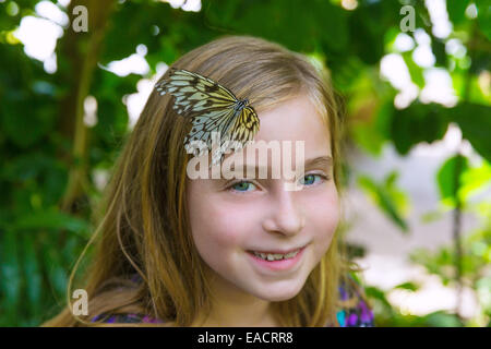 Girl butterfly in head Rice Paper Idea leuconoe at outdoor Stock Photo