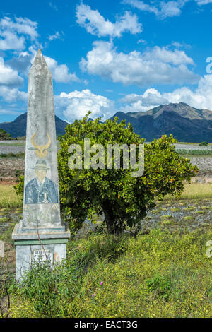 Funeral stele along the road, Fort Dauphin, Toliara Province, Madagascar Stock Photo