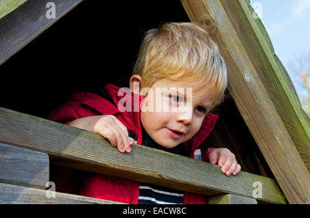 Three-year-old boy in playground Stock Photo