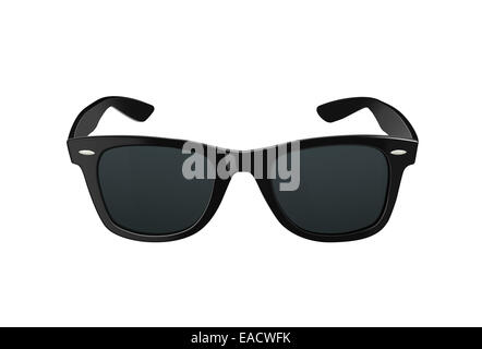 Black sunglasses or shades, with plastic rims and tinted lenses, both modern and retro fashion. Isolated on a white background w Stock Photo