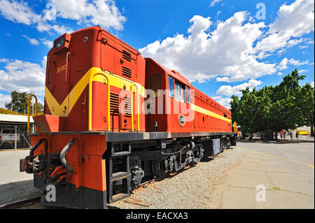 TransNamib 32 001 museum locomotive at the station, Windhoek, Namibia Stock Photo