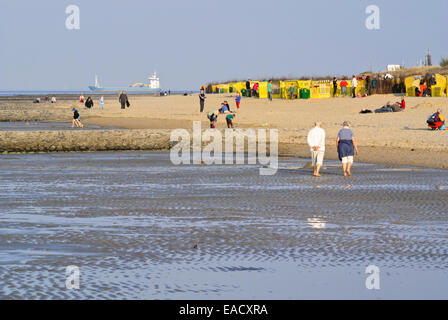 Tourists on the beach, Cuxhaven, Germany Stock Photo