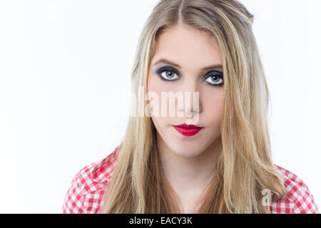Young woman in checkered shirt, portrait Stock Photo