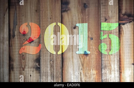 2015 in different colors on wooden background Stock Photo