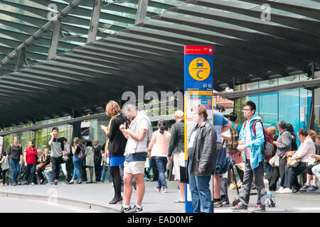 passengers awaiting their bus arrival on broadway,chippendale,sydney,australia Stock Photo