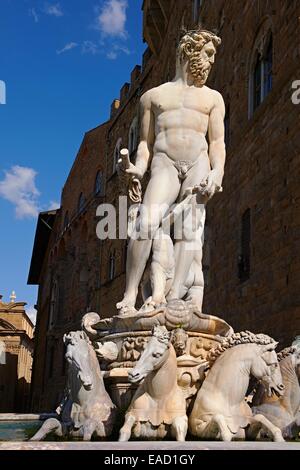 The Fountain of Neptune by Bartolomeo Ammannati, 1575, Piazza della Signoria, Florence, Tuscany, Italy Stock Photo