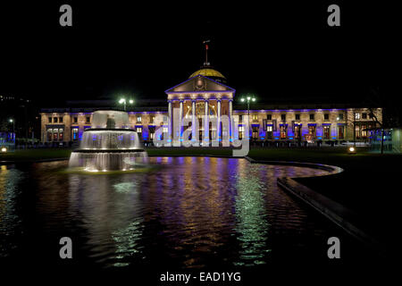 Kurhaus spa building, illuminated for the DMSB Gala of Champions, Wiesbaden, Hesse, Germany Stock Photo