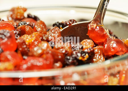 christmas cake fruit soaking in sherry Stock Photo