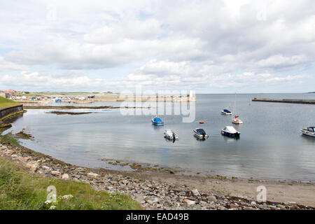Seahouses Harbour with the boats for the Farne Islands, Northumberland, England Stock Photo