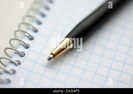 Spiral checkered white handbook and pen closeup Stock Photo