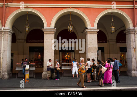 View on Place Massena and Galeries Lafayette, Nice, France. Stock Photo