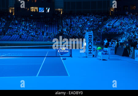 O2 arena, London, UK. 12th November, 2014. Barclays ATP round robin match, centre court awaits the arrival of Tomas BERDYCH and Marin CILIC. Credit:  Malcolm Park editorial/Alamy Live News Stock Photo
