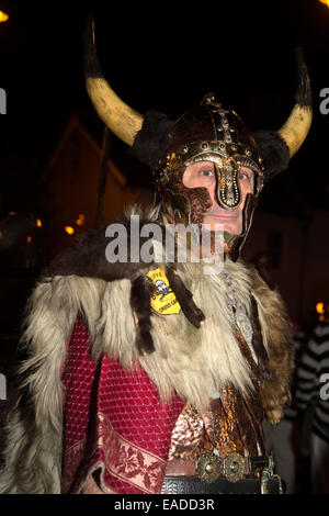 Bonfire Night Lewes, Sussex, 2014. Cliffe bonfire society. A man dressed as a Viking takes part in the parade Stock Photo