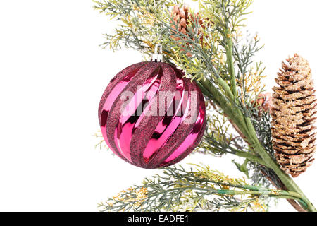 Christmas decoration with ball and cones isolated on white background. Stock Photo