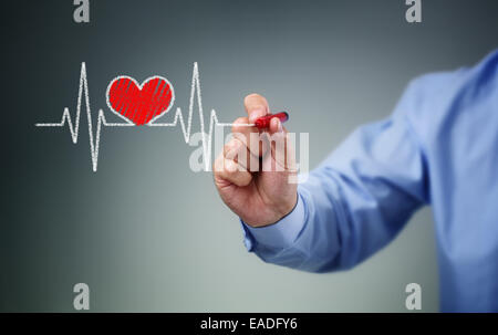 Hand drawing heartbeat Stock Photo