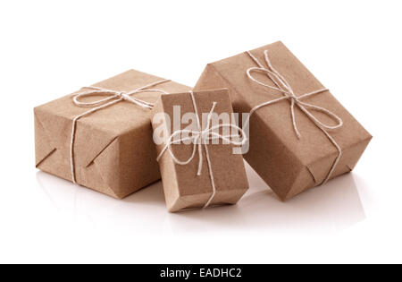 Brown recycled paper gift parcels Stock Photo