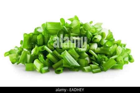 Fresh chopped green onions on a white background. Clipping Path Stock Photo