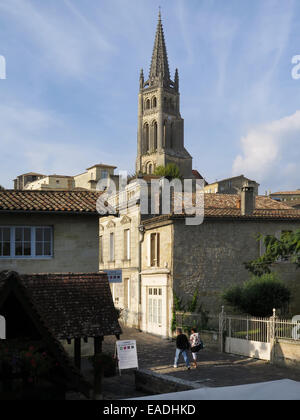 Monolithic Church and Bell Tower at St Emilion, Bordeaux, France Stock Photo