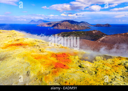 Sulfide gas emanating from the active volcano on the island of Vulcano Stock Photo