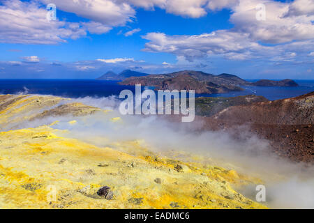 Sulfide gas emanating from the active volcano on the island of Vulcano Stock Photo