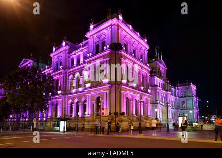 Brisbane, Australia. 12th November, 2014. A selection of buildings have been lit up with projections, coloured lights & lasers for 'Colour Me Brisbane' in the leadup to the G20 Leaders Summit to be held in Brisbane, the capital city of Queensland, Australia, on 15 and 16 November 2014 Credit:  John Quixley/Alamy Live News Stock Photo